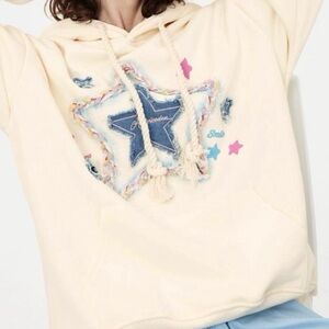 Aelfric Eden Cream Hoodie with Denim Star and Colorful Accents